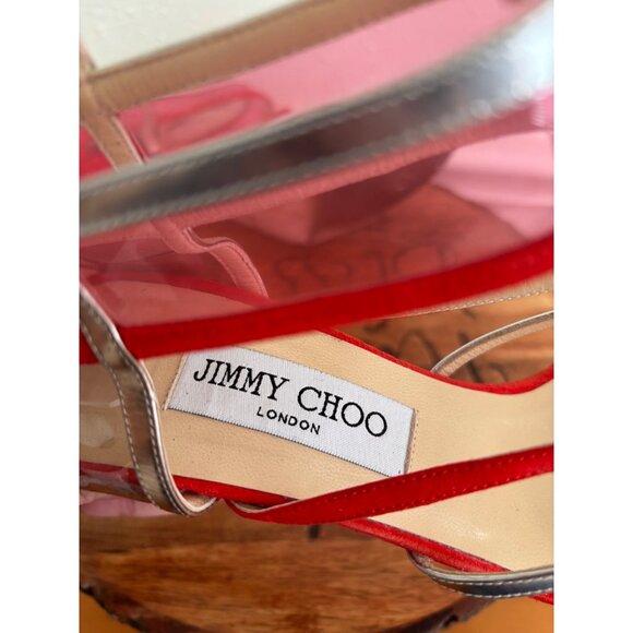 JIMMY CHOO Lang lance Patent Leather Red Strappy Sandal Heels 39.5-9 - Picture 12 of 13